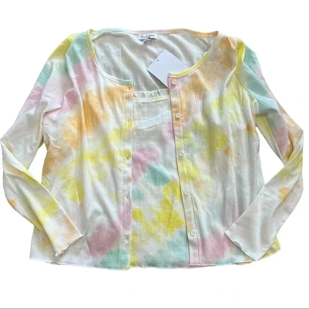Love Fire Girls Rainbow Stripe Cami Cardigan Set S L
